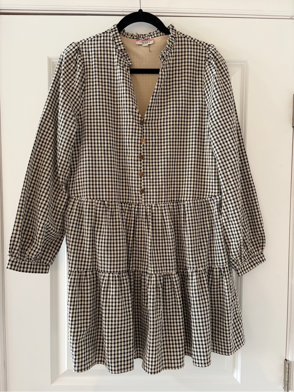 ANDREE BY UNIT Black and White Gingham Tiered Casual Dress